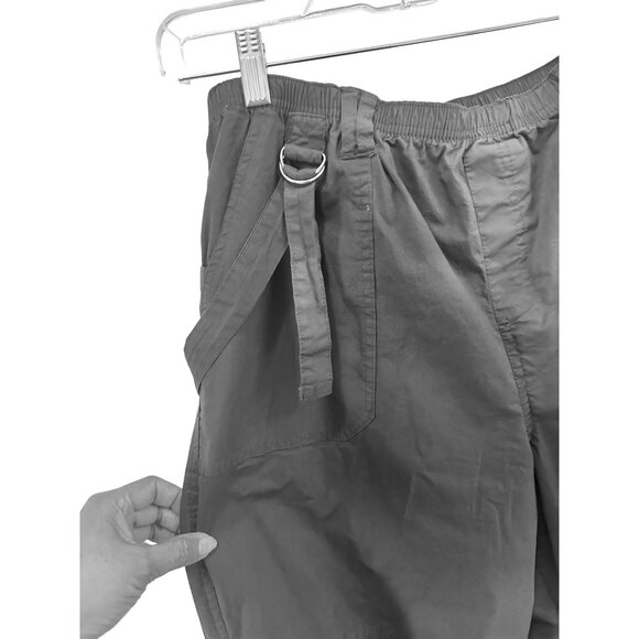 Rachel Paige L Utility Cargo Pants Gray Lightweight Back Elastic Waist D-Rings - Picture 10 of 14